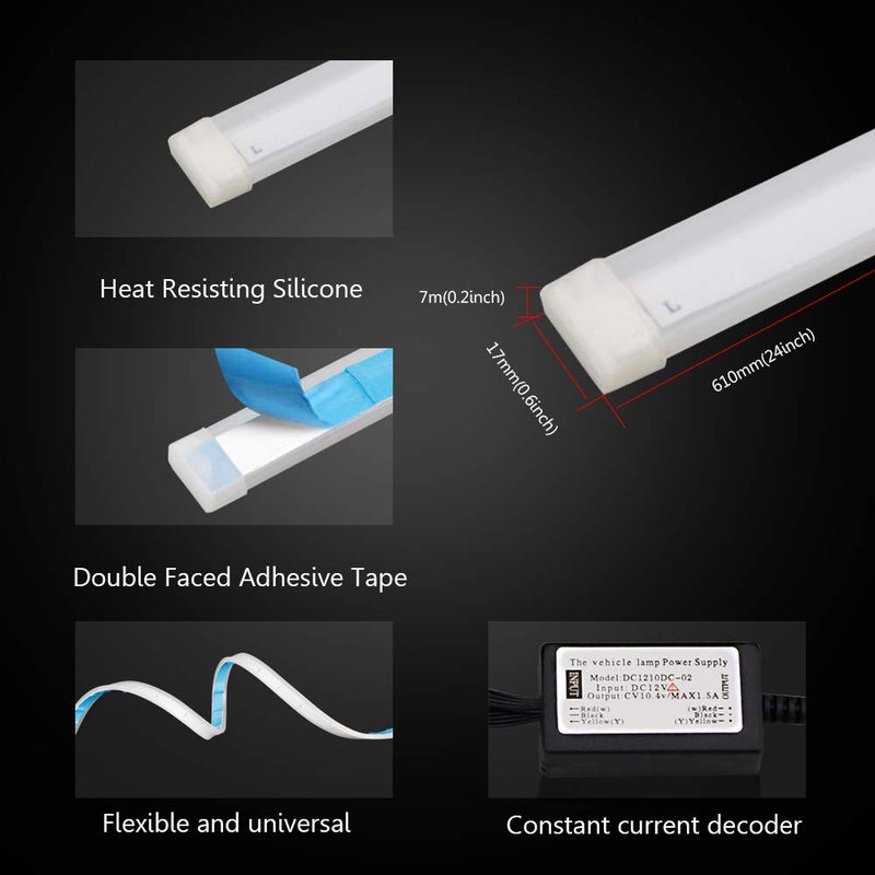 LEADTOPS Flexible LED Strip 2 Pcs 24 Inch Dual Color Headlight Surface Tube White & Amber Daytime Running Waterproof Switchback Sequential Lamp Turn Signal - Image 4